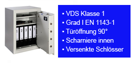 Wertschutztresore Format Orion Widerstandsgrad I nach EN 1143-1 ECB-S VDS Klasse 1